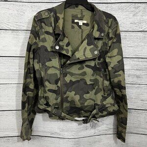 Miami Camouflage Moto Jacket With Zipper Pockets & Belt, Size Small
